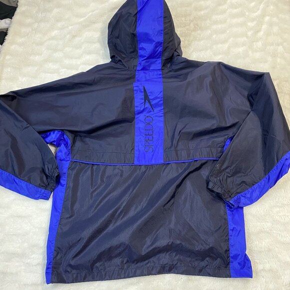 Speedo Windbreaker Jacket Men's Sz Medium Blue Nylon Hooded Full-Zip Long Sleeve - Picture 9 of 9